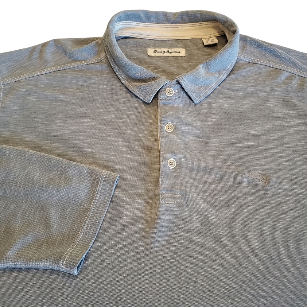 Tommy Bahama Men's Long Sleeve Knit Polo Shirt Blue Gray Marlin Logo 2XLB
